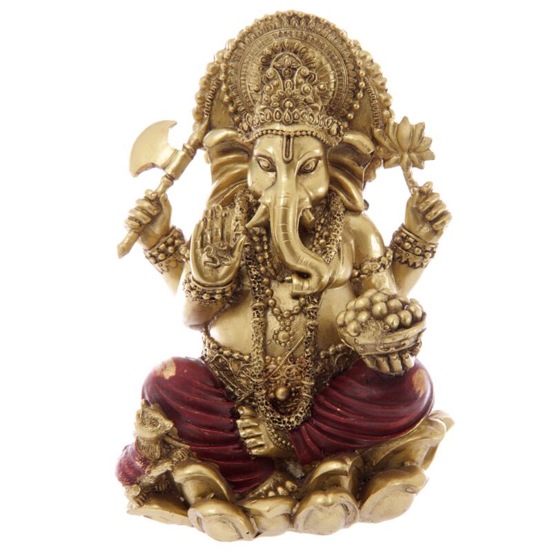 Afbeelding laden in galerijviewer, Goud rood ganesh beeld 16cm
