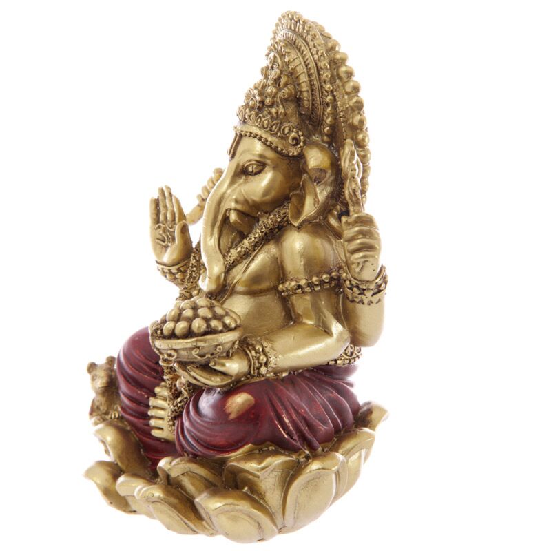 Afbeelding laden in galerijviewer, Goud rood ganesh beeld 16cm
