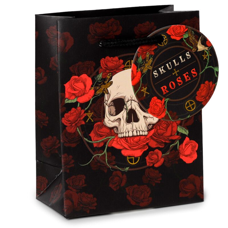 Afbeelding laden in galerijviewer, Schedel en rozen rode rozen - cadeautasje small

