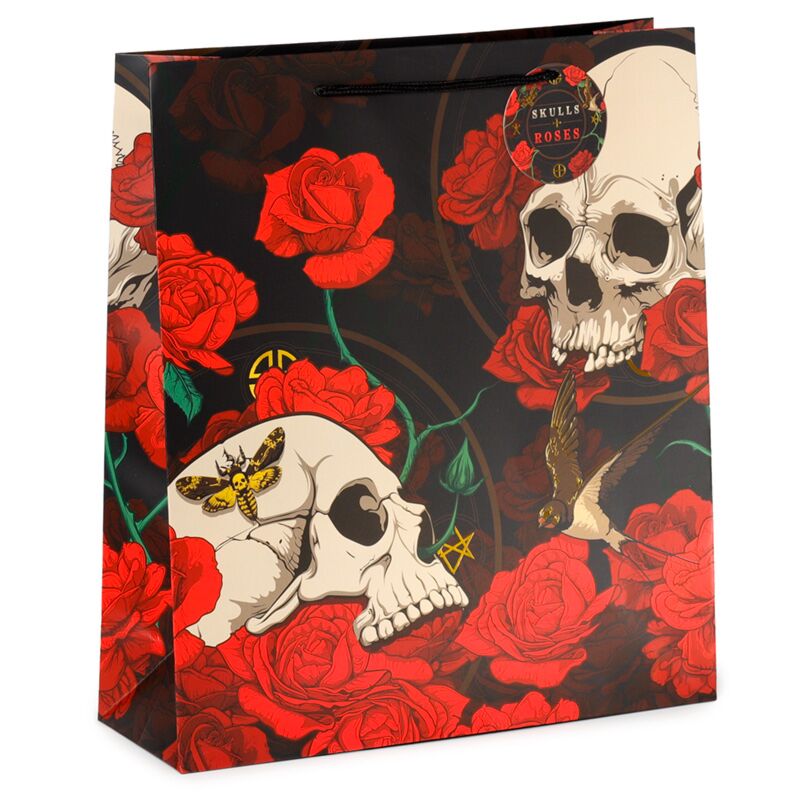 Afbeelding laden in galerijviewer, Schedel en rozen rode rozen- cadeautasje xl
