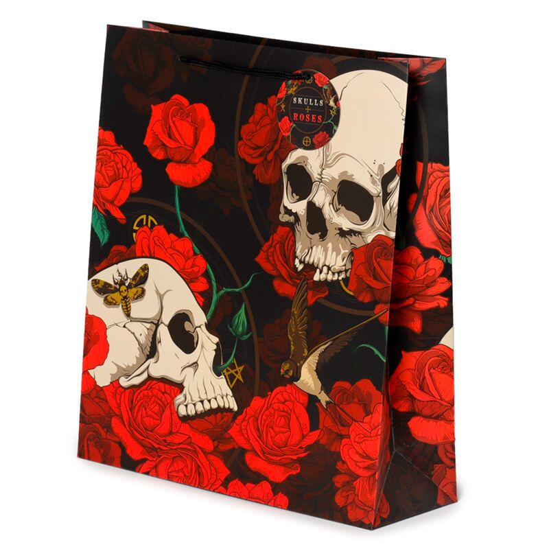 Afbeelding laden in galerijviewer, Schedel en rozen rode rozen- cadeautasje xl
