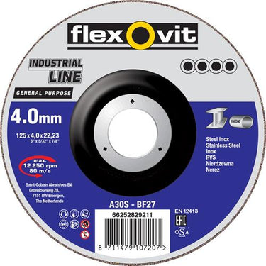 Flexovit cbs industrial 115x4.5x22.23 a30s t27 st rvs | 20 stuks