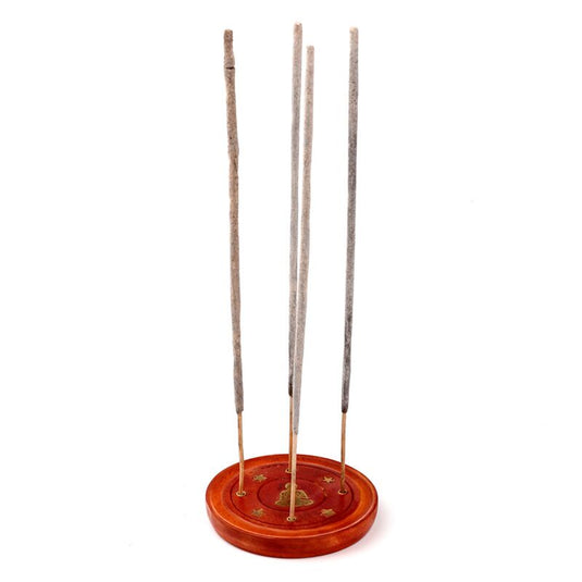 Mango hout ronde wierookhouder boeddha inleg