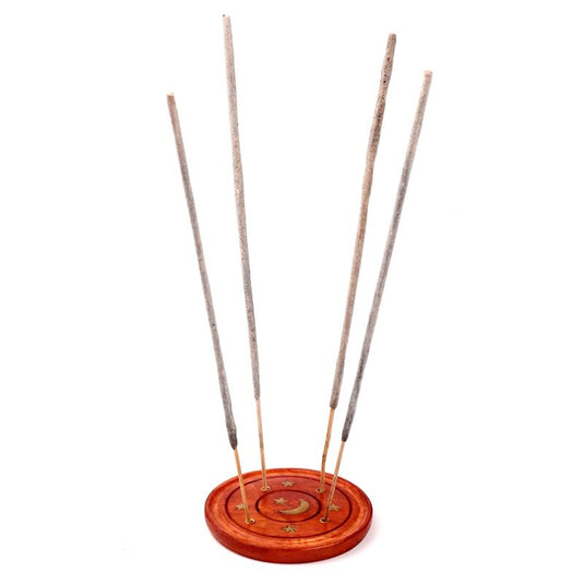 Mango hout ronde wierookhouder maan sterren inleg