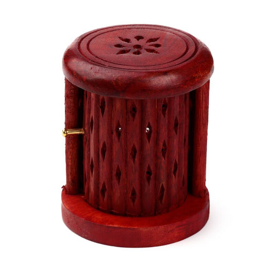 Mango hout gesneden wierookhouder kegels met deur