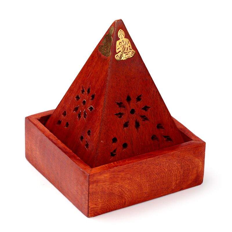 Afbeelding laden in galerijviewer, Mango hout piramide wierookhouder kegels boeddha
