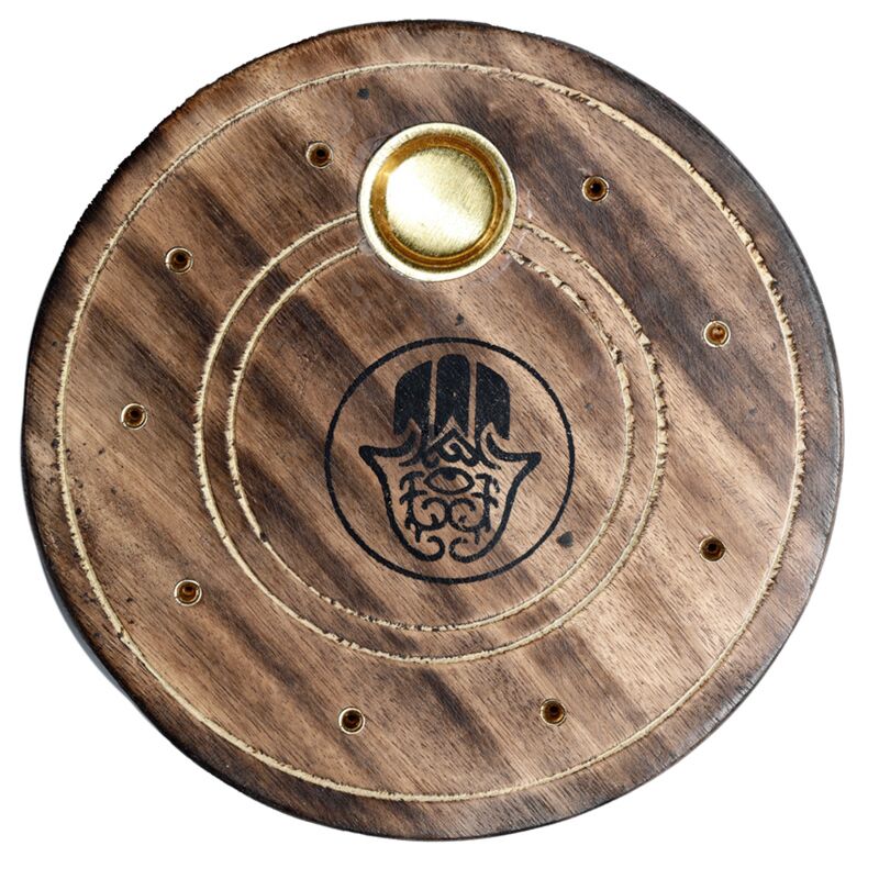 Afbeelding laden in galerijviewer, Mango hout ronde hamsa wierookhouder
