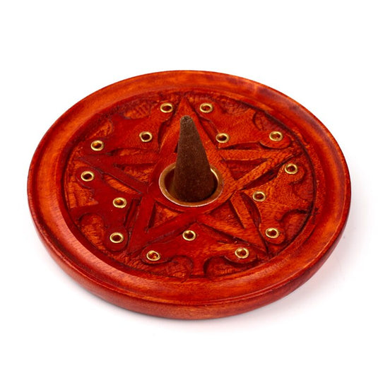 Mango hout ronde wierookhouder uitgesneden ster