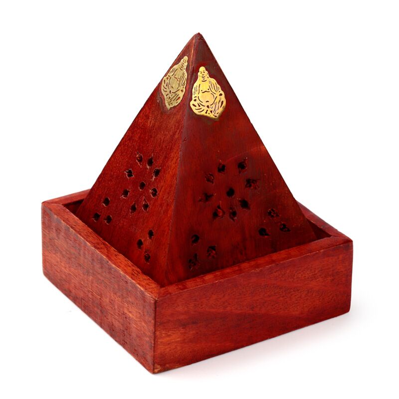 Afbeelding laden in galerijviewer, Mango hout piramide wierookhouder kegels boeddha lijstwerk
