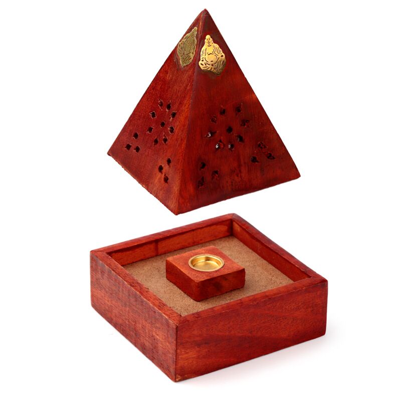 Afbeelding laden in galerijviewer, Mango hout piramide wierookhouder kegels boeddha lijstwerk
