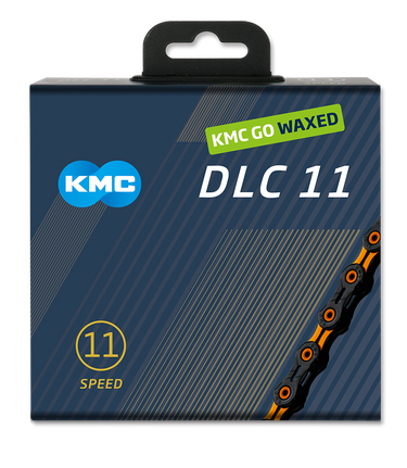 Kmc chain dlc 11 118l box waxed 11-speed black orange