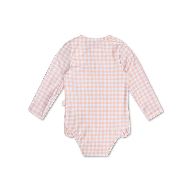 Afbeelding laden in galerijviewer, Sunset grid | oranje wit meisjes uv badpak met lange mouwen
