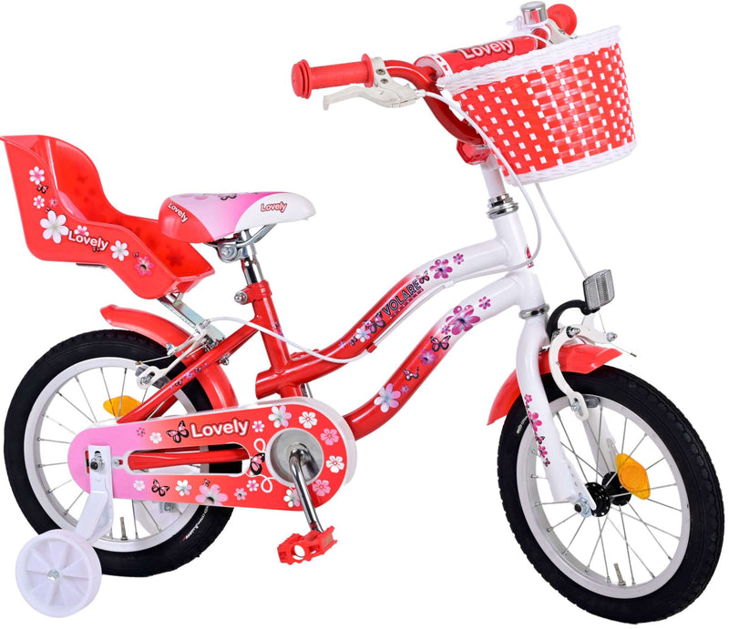 Afbeelding laden in galerijviewer, Volare Lovely Kinderfiets - Meisjes - 14 inch - Rood Wit - Twee Handremmen
