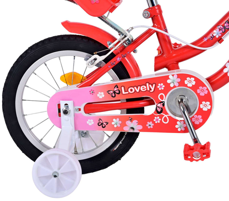 Afbeelding laden in galerijviewer, Volare Lovely Kinderfiets - Meisjes - 14 inch - Rood Wit - Twee Handremmen
