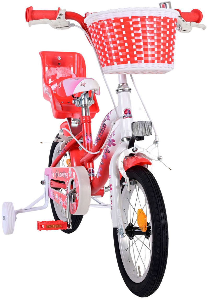 Afbeelding laden in galerijviewer, Volare Lovely Kinderfiets - Meisjes - 14 inch - Rood Wit - Twee Handremmen
