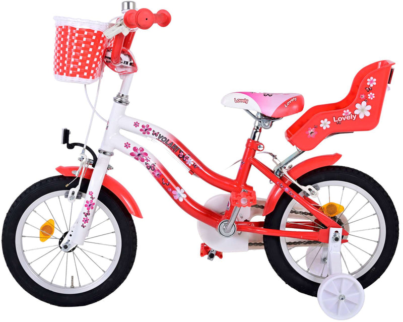 Afbeelding laden in galerijviewer, Volare Lovely Kinderfiets - Meisjes - 14 inch - Rood Wit - Twee Handremmen

