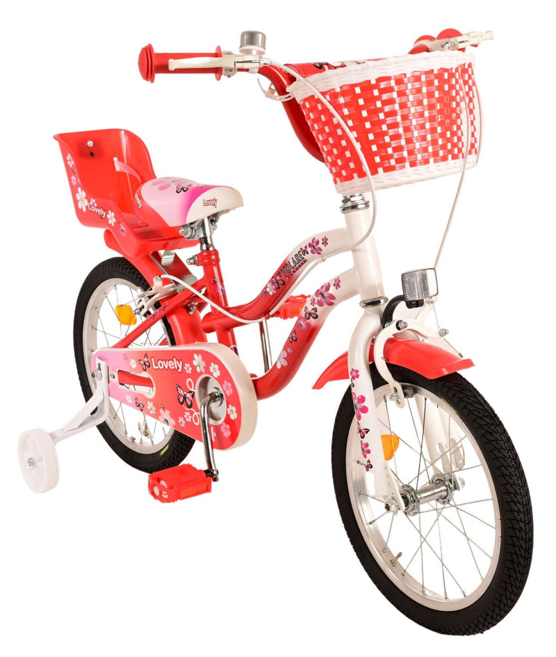 Afbeelding laden in galerijviewer, Volare Lovely Kinderfiets - Meisjes - 16 inch - Rood Wit - Twee Handremmen

