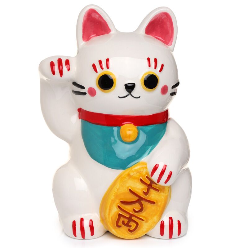 Afbeelding laden in galerijviewer, Maneki neko witte keramiek spaarpot
