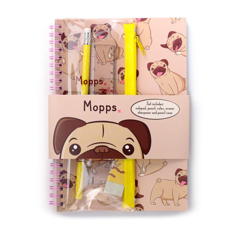 Afbeelding laden in galerijviewer, Mopps mopshond spiraal gebonden a5 notitieboekje 6-delige schrijfset
