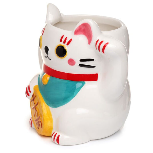 Witte maneki neko gelukskat gevormde keramiek mok