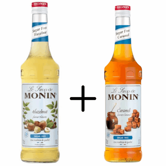 Monin siroop hazelnoot suikervrij + caramel suikervrij (combi)
