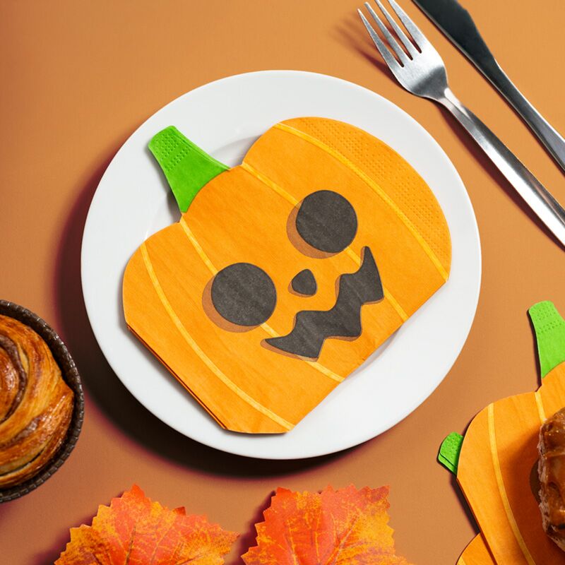Afbeelding laden in galerijviewer, Halloween pompoen pak van 12 3-laags papieren feestservetten
