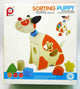 Vormenstoof puppy van hout met 5 verschillende blokken.
