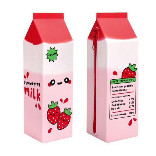 Foodiemals aardbeien melkkarton staand potloodetui