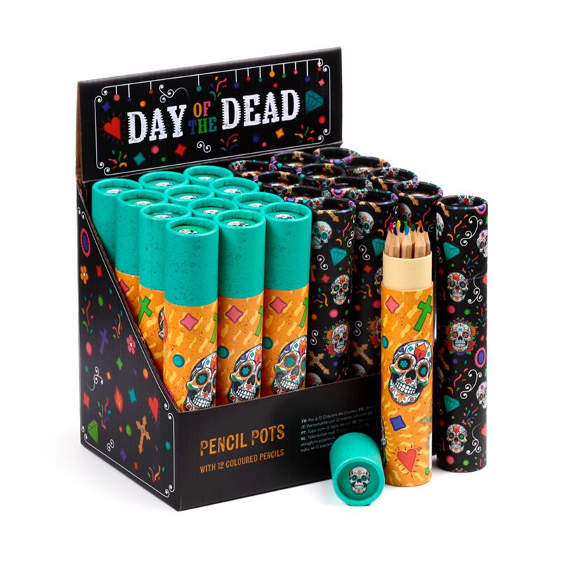 Afbeelding laden in galerijviewer, Dia de los muertos large potloodkoker 12 kleuren
