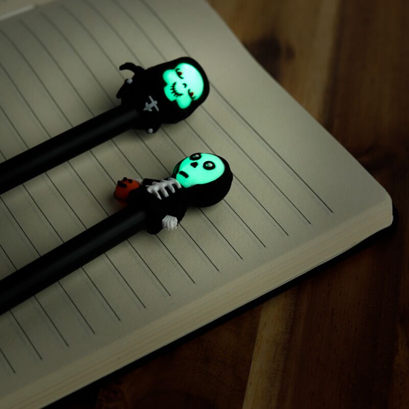 Afbeelding laden in galerijviewer, Glow in the dark spoken skeletten fijnschrijver pen - zwart
