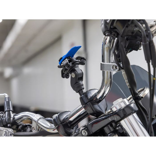 Quad lock motorcycle handlebar clamp mount