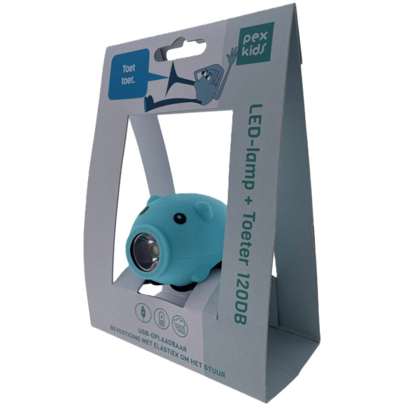 Afbeelding laden in galerijviewer, Pexkids fietstoeter varken met led lamp usb blauw
