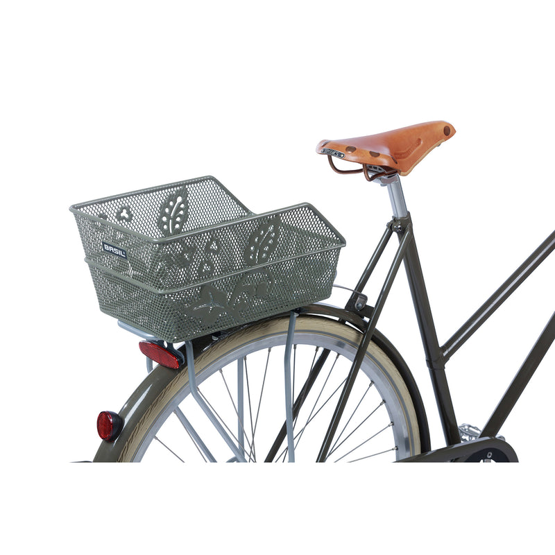Afbeelding laden in galerijviewer, Basil Cento Flower S - fietsmand - achterop - olive green

