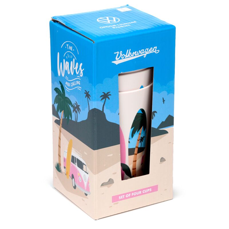 Afbeelding laden in galerijviewer, Vw t1 volkswagen busje waves set 4 rpet duurzame picknick bekers 450ml
