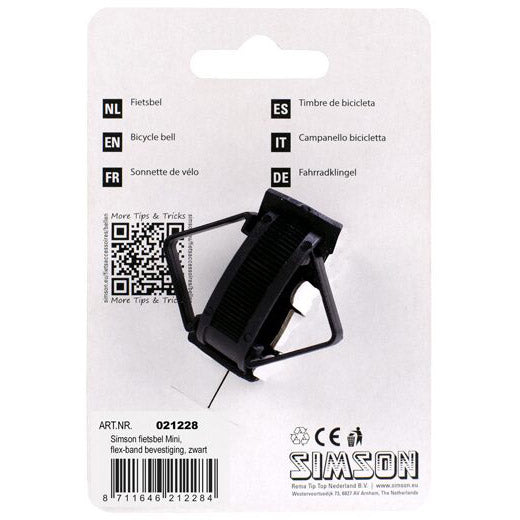 Afbeelding laden in galerijviewer, Simson fietsbel mini 32mm, flex-band bevestiging zwart
