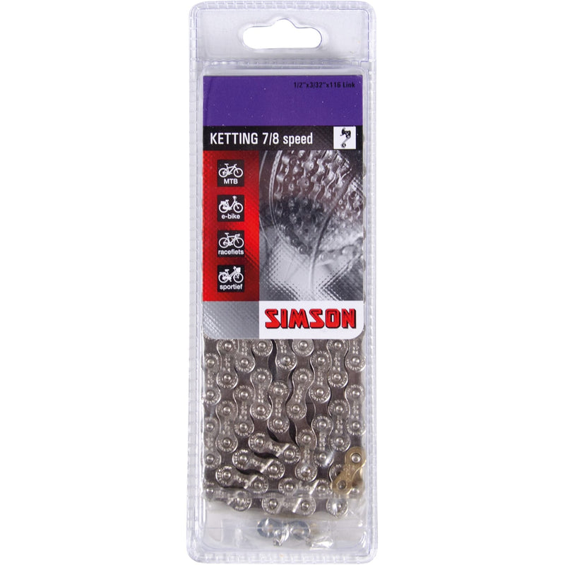 Afbeelding laden in galerijviewer, Simson Ketting Derailleur 7 8 - Fietsketting 116 schakels - 7 8 speed - 1 2 x 3 32 - Zwart
