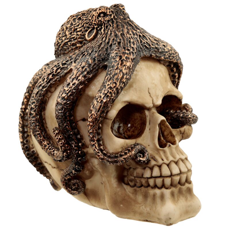 Afbeelding laden in galerijviewer, Bronskleurige octopus schedel woonaccessoire
