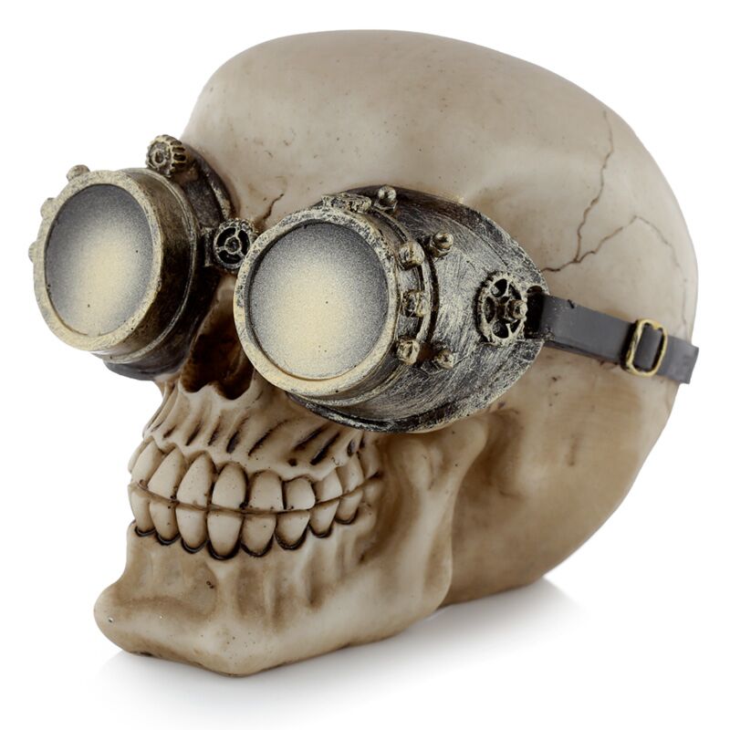 Afbeelding laden in galerijviewer, Steam punk stijl schedel met bril woonaccessoire
