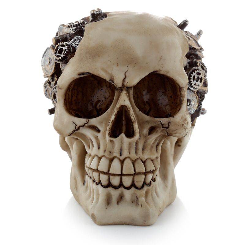 Afbeelding laden in galerijviewer, Steam punk stijl schedel met tandwielen woonaccessoire
