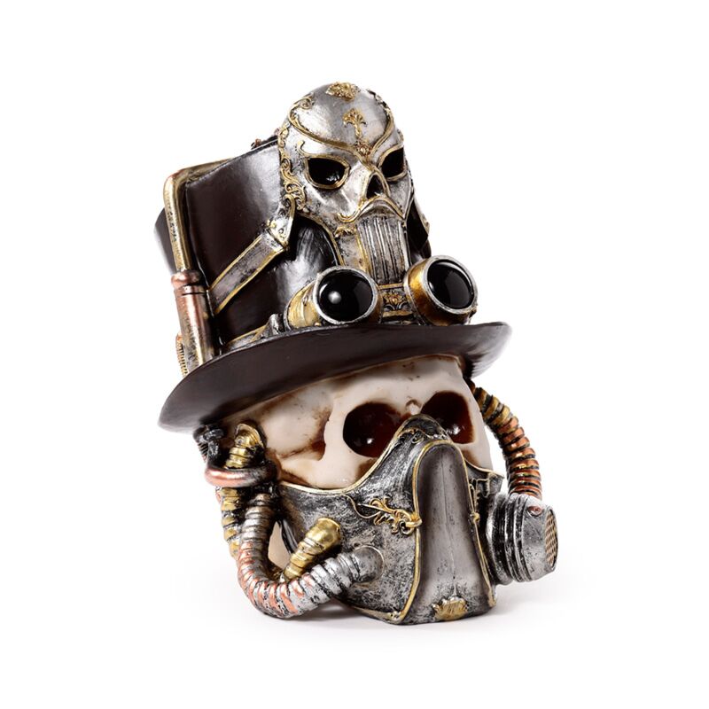 Afbeelding laden in galerijviewer, Steampunk schedel met gasmasker hoge hoed
