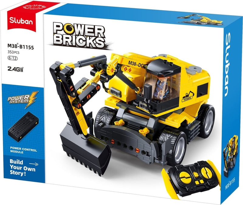 Afbeelding laden in galerijviewer, Sluban powerbricks e7 graafmachine op wielen rc graafvoertuig bouwspeelgoed – constructiespeelgoed – bouwdoos met 353 bouwstenen – m38-b1155 vanaf 8 jaar

