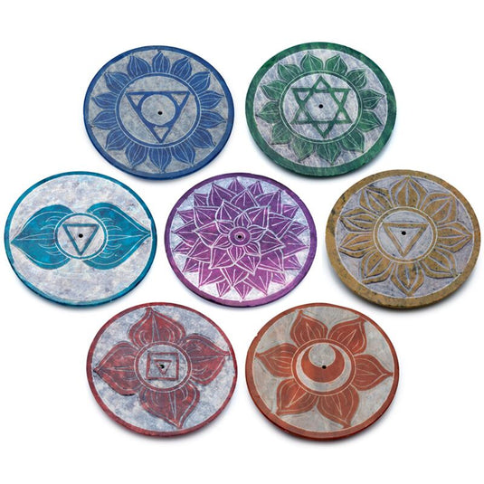 Zeepsteen chakra ronde wierookhouder
