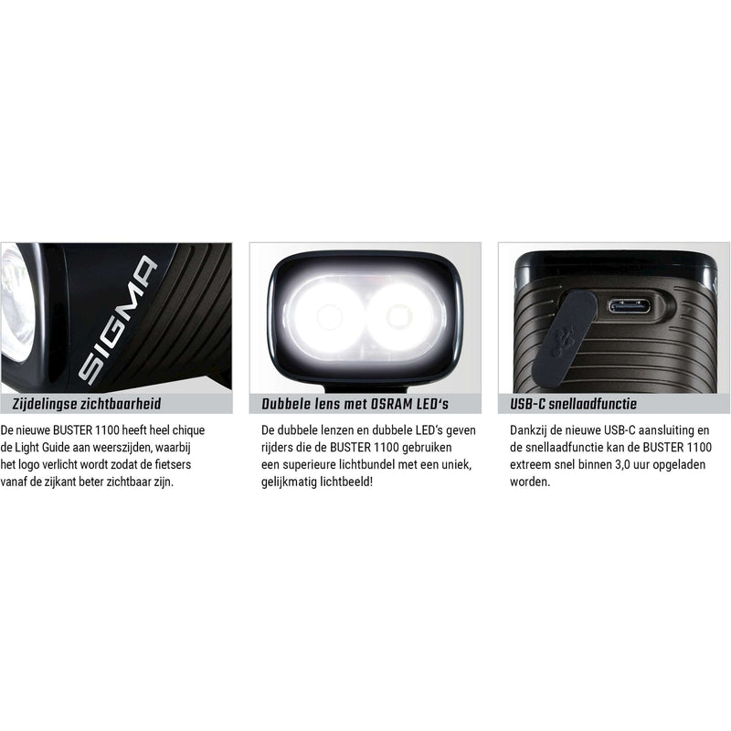 Afbeelding laden in galerijviewer, Sigma koplamp Buster 1100 LED schroefhouder -Li-ion accu USB

