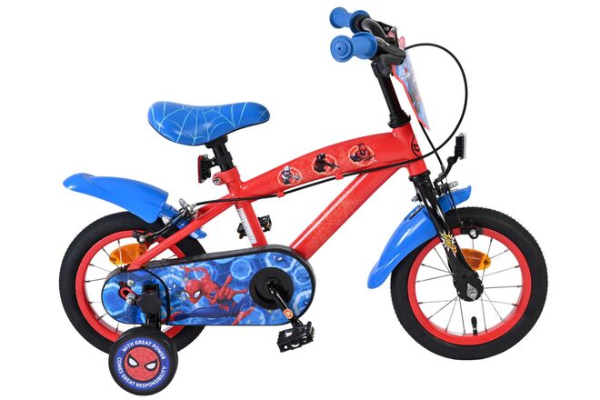 Afbeelding laden in galerijviewer, Spiderman spider-man kinderfiets - jongens - 12 inch - blauw rood - twee handremmen
