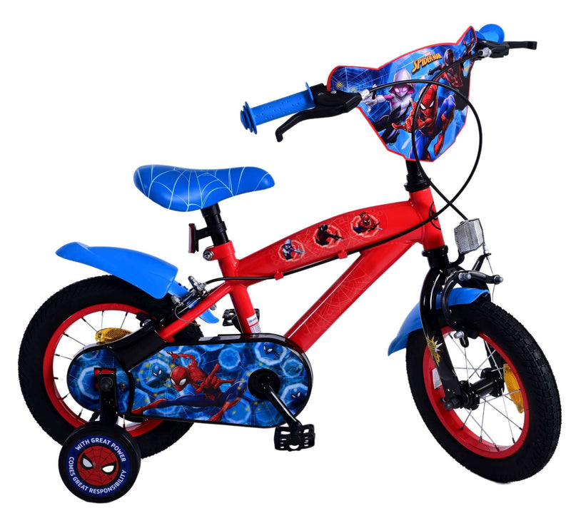 Afbeelding laden in galerijviewer, Ultimate Spider-Man Kinderfiets - Jongens - 12 inch - Blauw Rood - Twee handremmen
