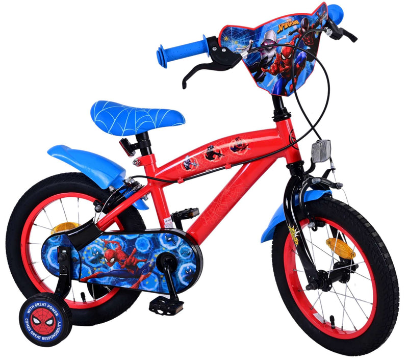 Afbeelding laden in galerijviewer, Spiderman ultimate spider-man kinderfiets - jongens - 14 inch - blauw rood - twee handremmen
