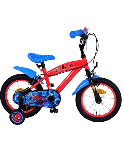 Afbeelding laden in galerijviewer, Spiderman ultimate spider-man kinderfiets - jongens - 14 inch - blauw rood - twee handremmen
