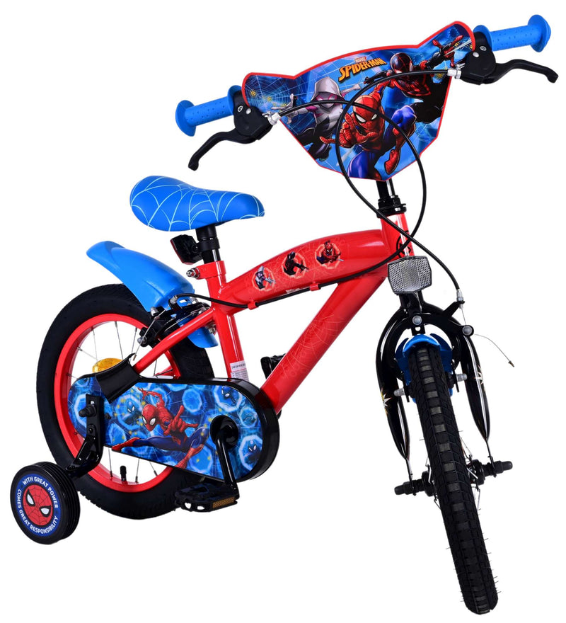 Afbeelding laden in galerijviewer, Spiderman ultimate spider-man kinderfiets - jongens - 14 inch - blauw rood - twee handremmen
