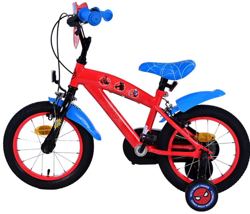 Afbeelding laden in galerijviewer, Spiderman ultimate spider-man kinderfiets - jongens - 14 inch - blauw rood - twee handremmen
