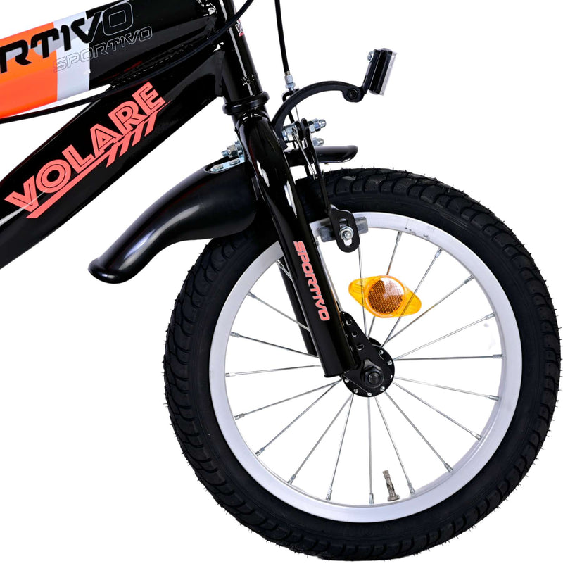 Afbeelding laden in galerijviewer, Volare Sportivo Kinderfiets Jongens 14 inch Neon Oranje Zwart Twee Handremmen
